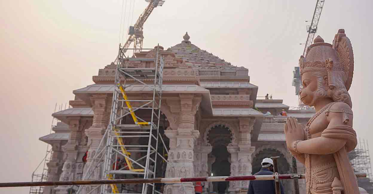 PTI01_04_2024_000307A Shri Ram Janmbhoomi Temple under construction, ahead of the consecration ceremony at the temple, in Ayodhya. Photo: PTI
