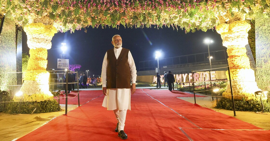 PTI01_11_2024_000018A Prime Minister Narendra Modi during a visit to the flower show at Sabarmati riverfront in Ahmedabad on Wednesday. Photo: PTI