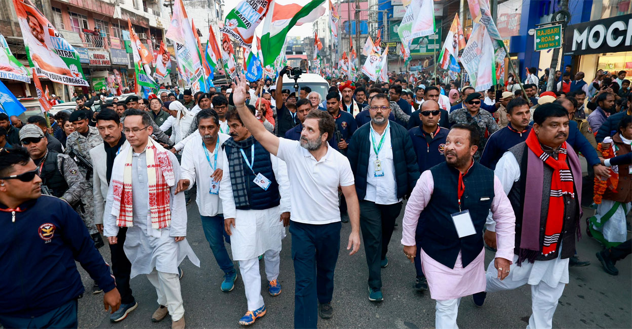 rahul-gandhi-yatra-assam-ls Congress leader Rahul Gandhi during the Bharat Jodo Nyay Yatra in Jorhat, Assam. Photo: PTI.