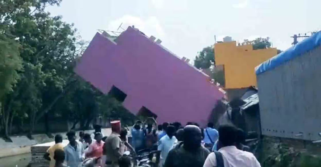 puducherry-house-collapse The incident happened during a protest by residents against the use of earthmovers. Photo: Screengrab/ X, ANI via Manorama Online