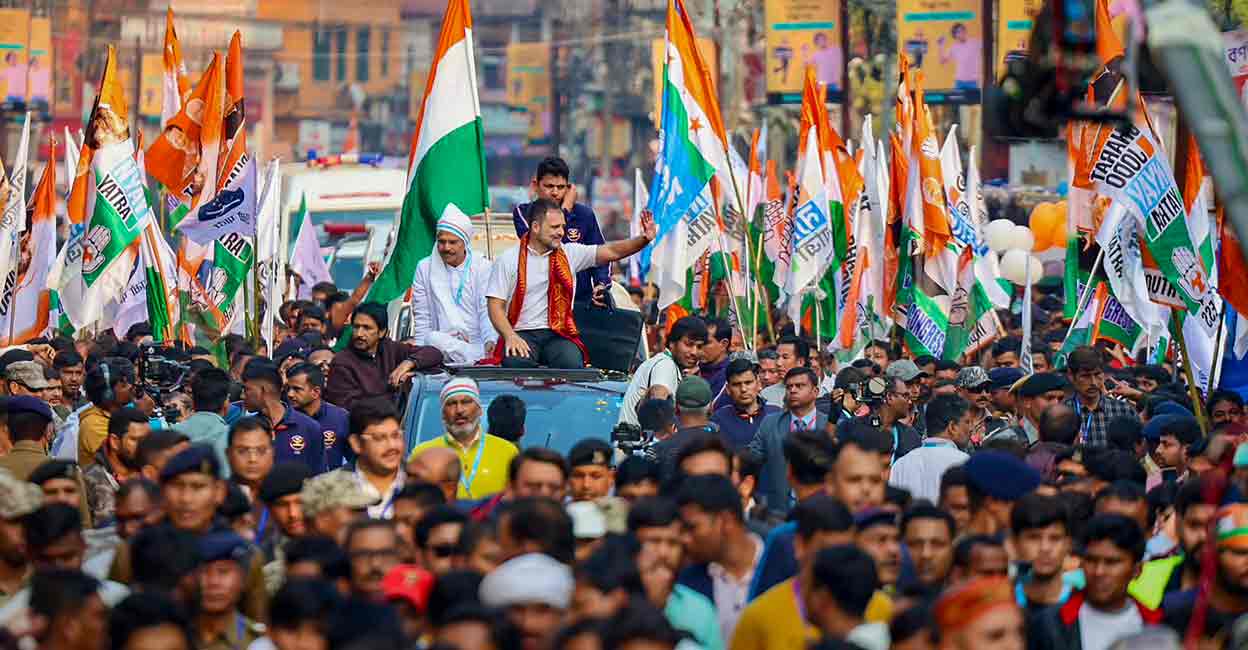Congress leader Rahul Gandhi during the Bharat Jodo Nyay Yatra, in Siliguri, Sunday, Jan. 28, 2024. Photo: PTI