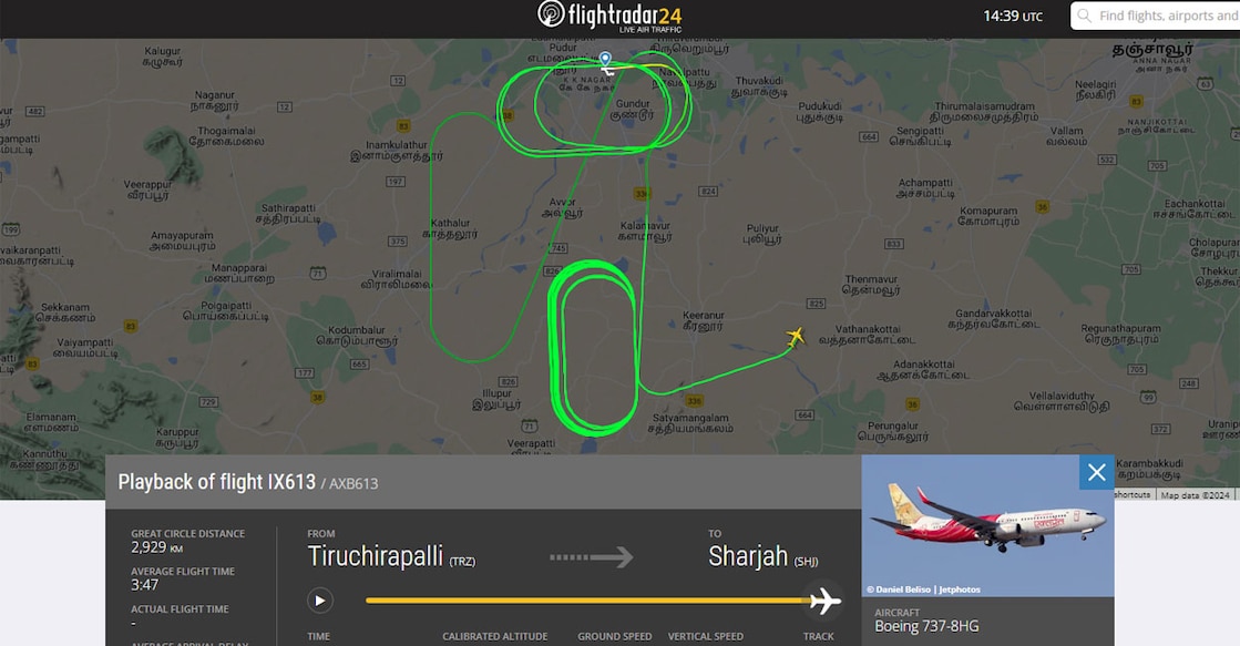 A screengrab from the flight radar view of Boeing 737-8HG.