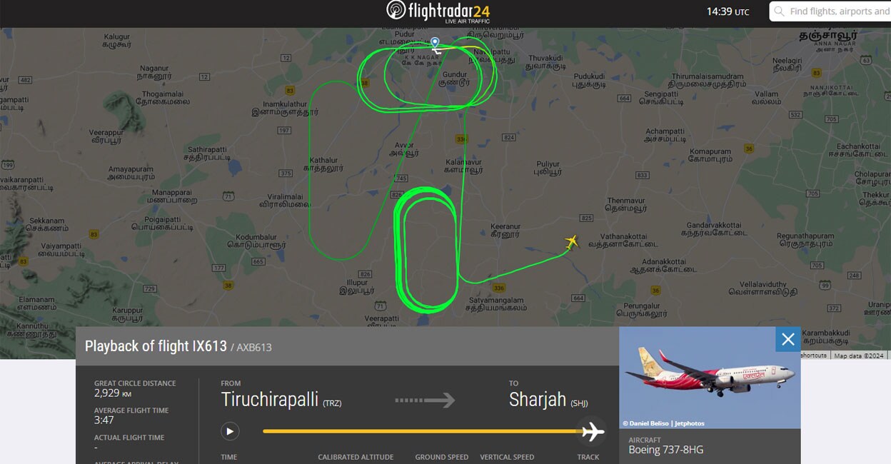 A screengrab from the flight radar view of Boeing 737-8HG.