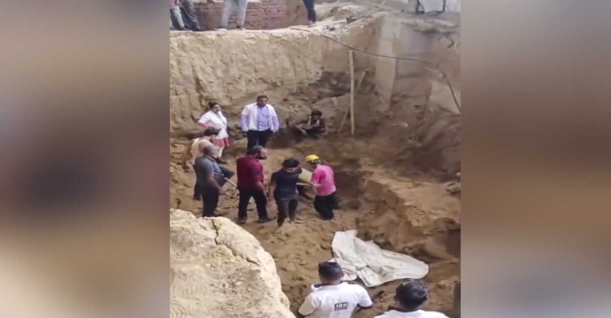 Rescue operation underway after an under-construction building collapsed near Gujarat's Jaslapur. Photo: PTI