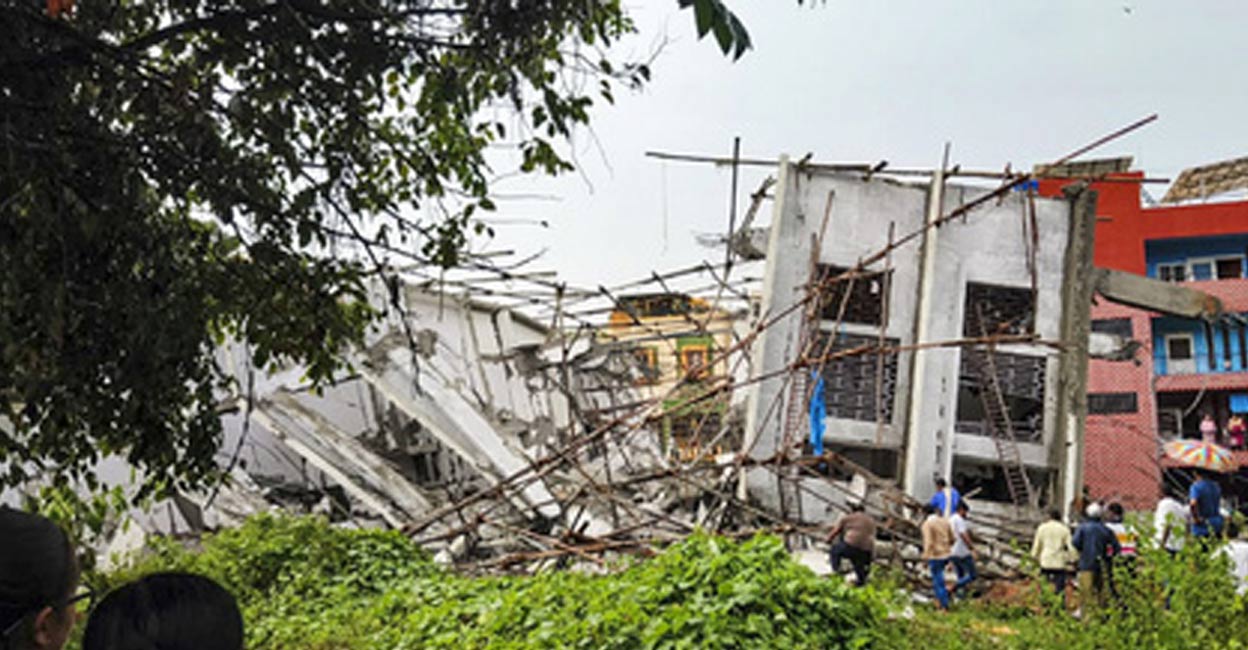 The under-construction building that collapsed at Hennur, in Bengaluru, Tuesday.