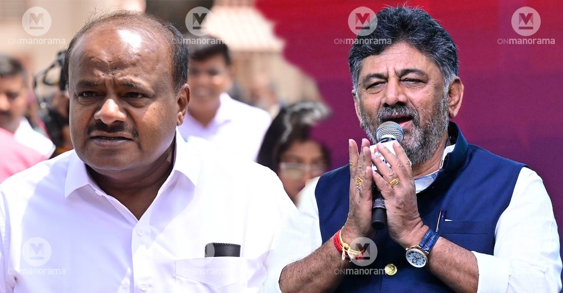  Union Minister Kumaraswamy and Deputy CM Shivakumar. Photos: File/ Manorama. 