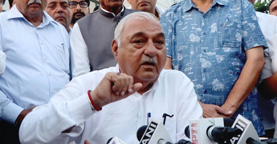 Bhupinder Singh Hooda addressing the media in Rohtak after the poll results. Photo: Special arrangement. 