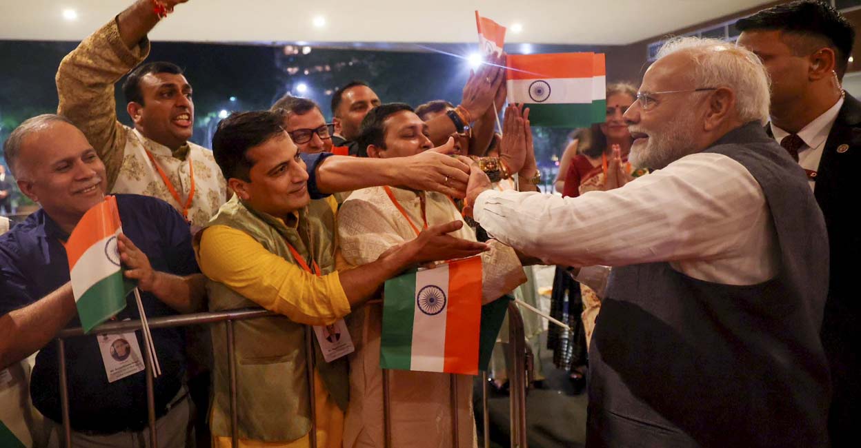 Prime Minister Narendra Modi receives a warm welcome from the Indian community upon arriving in Rio de Janeiro. Photo: PTI