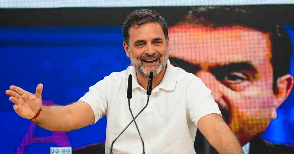 New Delhi: Leader of Opposition in Lok Sabha and Congress leader Rahul Gandhi addresses a press conference at the AICC headquarters, in New Delhi, Thursday, Nov. 21, 2024. Gandhi on Thursday demanded immediate arrest of industrialist Gautam Adani after the billionaire industrialist was charged in the US for alleged bribery and fraud. (PTI Photo/Manvender Vashist Lav) (PTI11_21_2024_000119B)