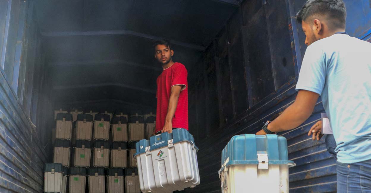 election--2 Election material being loaded on a truck after the conclusion of the Maharashtra Assembly elections. Photo: PTI