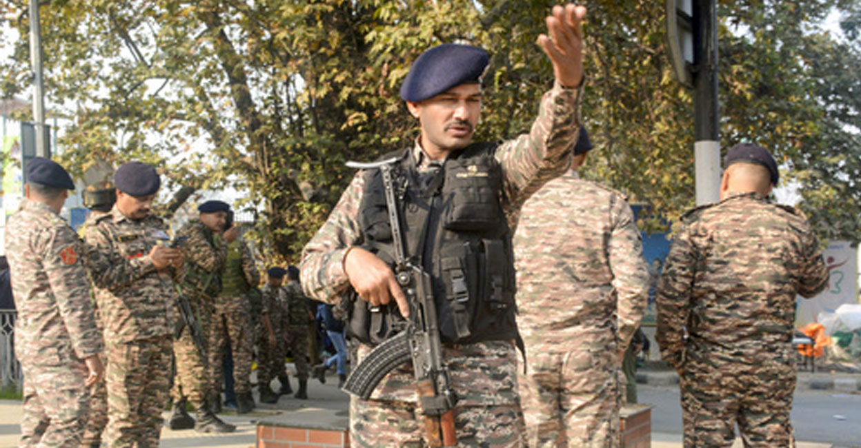 Security personnel cordon off the area. Photo: PTI