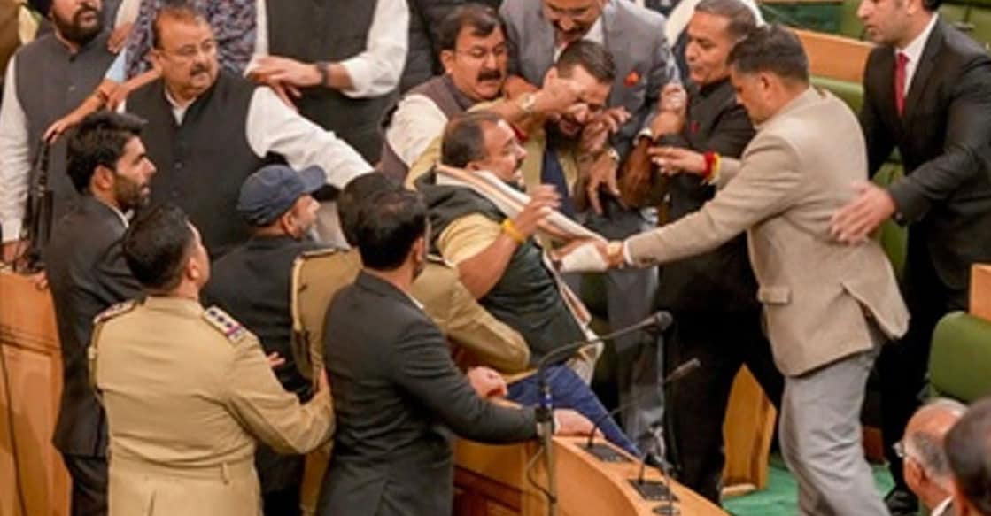 Clash between members in Jammu and Kashmir Assembly. Photo: PTI 