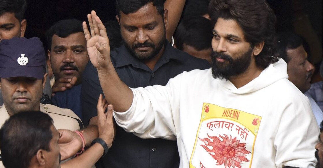 allu-arjun-arrest Telugu actor Allu Arjun leaves the state-run Gandhi Hospital after medical check up, in Hyderabad. Photo: PTI