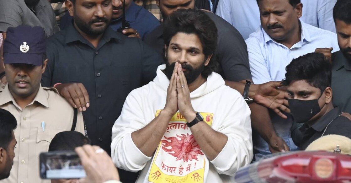 Allu Arjun greets fans in Hyderabad.  Photo: PTI