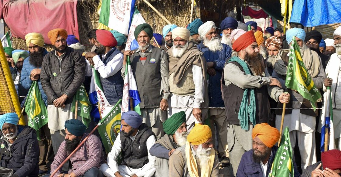 Farmers gather at their protest site at Shambhu border, in Patiala district, Punjab, Saturday. Photo: PTI