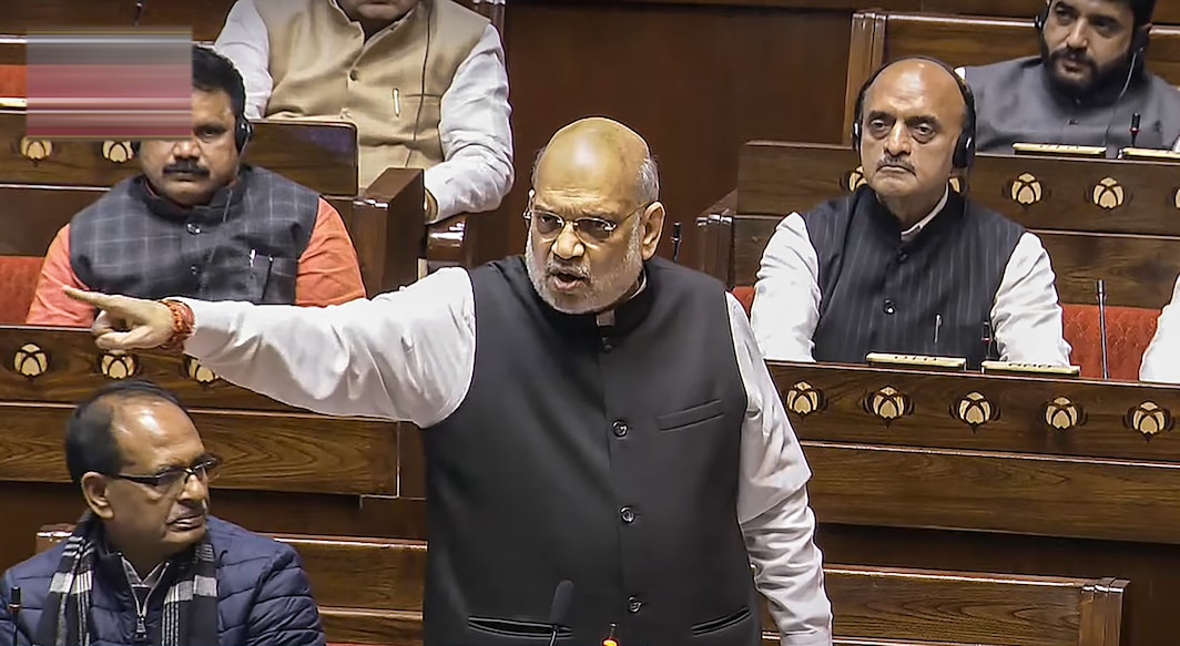amit-shah-rajya-sabha.jpg Union Home Minister Amit Shah speaks during the Constitution debate in the Rajya Sabha amid the Winter session of Parliament, in New Delhi, Tuesday, December 17, 2024. Photo: PTI