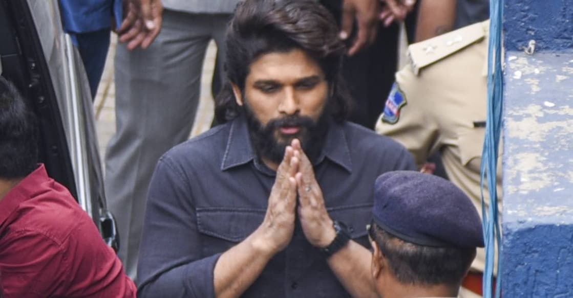 Actor Allu Arjun arrive at the Chikkadpally police station for questioning as part of an ongoing probe into the stampede during the screening of his movie 'Pushpa-2', in Hyderabad. Photo: PTI