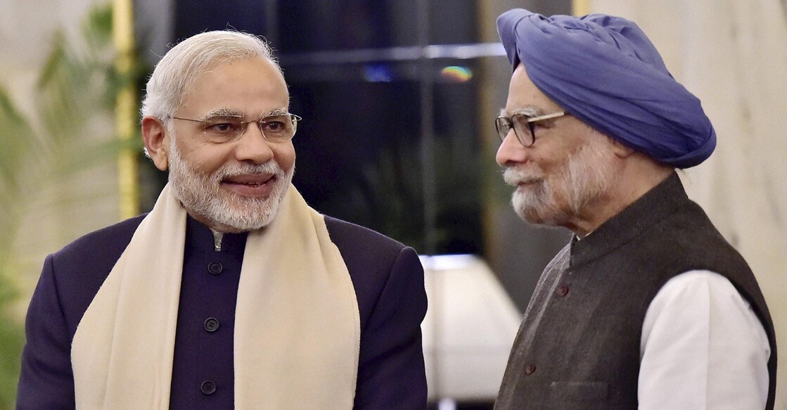 PM Narendra Modi with Dr Manmohan Singh. File photo: PTI