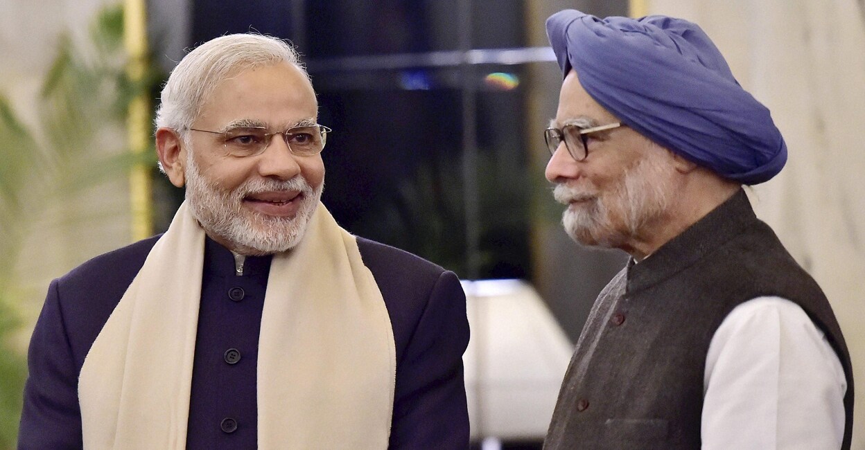 PM Narendra Modi with Dr Manmohan Singh. File photo: PTI