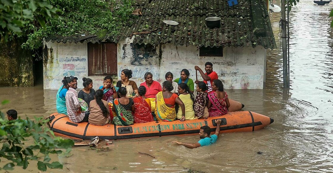 Puducherry experienced unprecedented rainfall, receiving 46 cm within 24 hours, breaking a 30-year record. Photo: AFP via PTI. 
