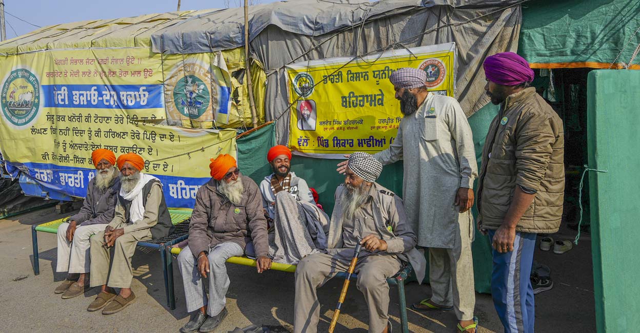 Farmers resting at the Shambu border. Photo: PTI