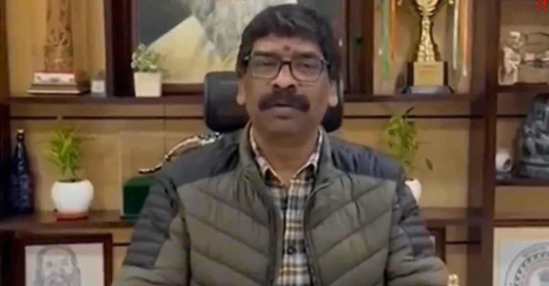 Hemant Soren during a video message recorded just before his arrest. Photo: Screengrab X/PTI