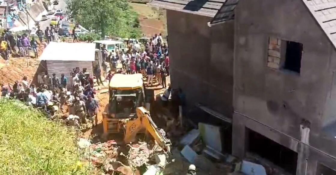 A screengrab from a video on the rescue operations at the construction site at Lovedale near Ooty.