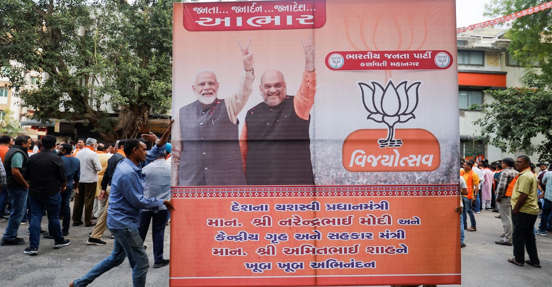 modi-ami-sha-ls The previous Congress-led government introduced electoral trusts in 2013 to allow for tax-exempt contributions to parties. Photo: Reuters.