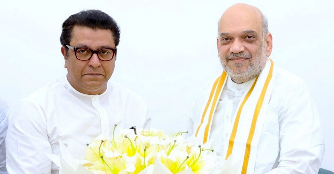 PTI03_19_2024_000109A Union Home Minister Amit Shah (right)with Maharashtra Navnirman Sena chief Raj Thackeray in New Delhi on Tuesday. Photo: PTI