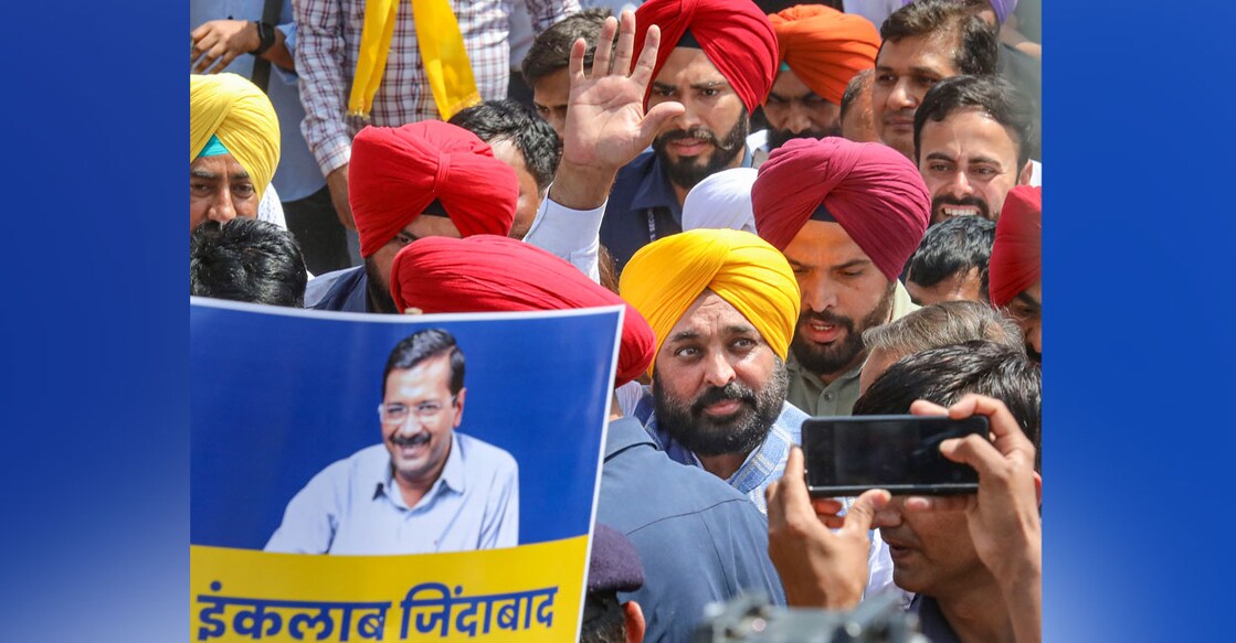 bhagwat-mann-aap-protest Punjab Chief Minister Bhagwat Maan with other AAP workers and supporters during a protest over the arrest of Delhi Chief Minister Arvind Kejriwal, at Shaheedi Park, in New Delhi on Saturday. Photo: PTI