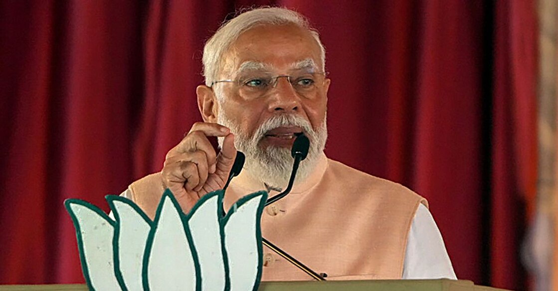 Prime Minister Narendra Modi addresses during an election campaign rally ahead of Lok Sabha polls, in Meerut, Sunday, March 31, 2024. Photo: PTI
