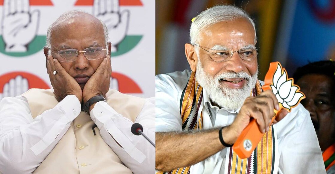 AICC president Mallikarjun Kharge and Prime Minister Narendra Modi. Photo: PTI, AFP