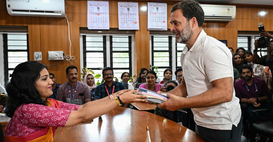 Congress leader Rahul Gandhi files his nomination papers for the upcoming Lok Sabha polls, in Wayanad on Wednesday. Photo: AFP/ R Satish Babu