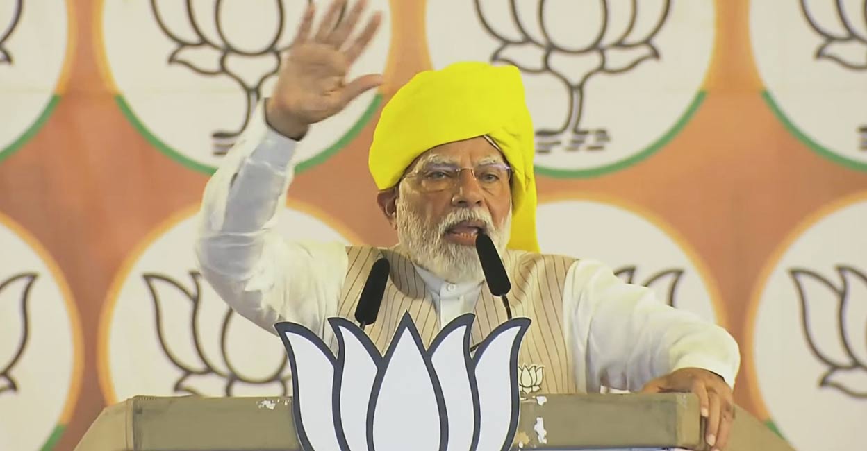 narendra-modi-ls Prime Minister Narendra Modi addresses a public meeting for Lok Sabha elections, in Latur, Maharashtra, Tuesday, April 30, 2024. Photo: PTI.