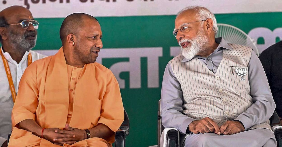 PTI04_06_2024_000198A Prime Minister Narendra Modi with Uttar Pradesh Chief Minister Yogi Adityanath during a public meeting, ahead of Lok Sabha elections, in Saharanpur on Saturday. Photo: PTI