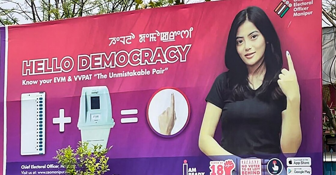 Posters by Election Commission in Manipur ahead of Lok Sabha polls. Photo: PTI