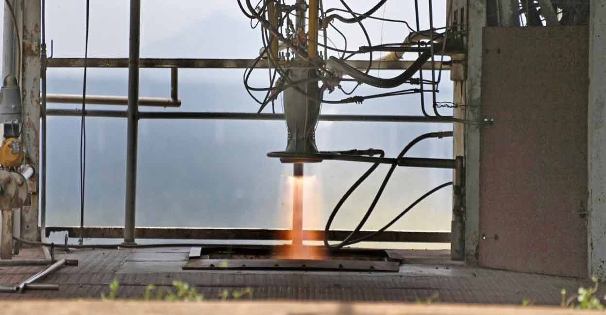 isro-engine ISRO achieved the major milestone with the successful hot testing of a liquid rocket engine manufactured through additive manufacturing technology for a duration of 665 seconds. Photo: ISRO
