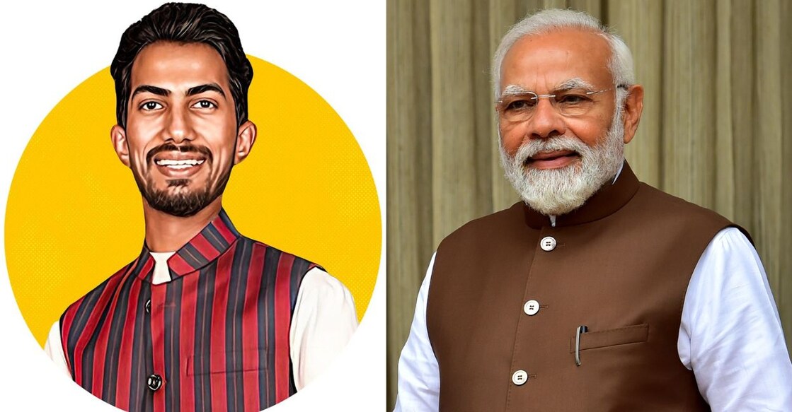Shyam Rangeela; Narendra Modi. Photo: IANS