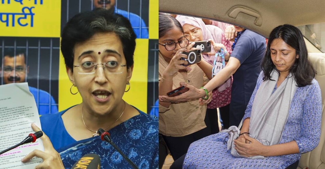Delhi Minister and Aam Aadmi Party (AAP) leader Atishi and Swati Maliwal (right). File Photo: PTI