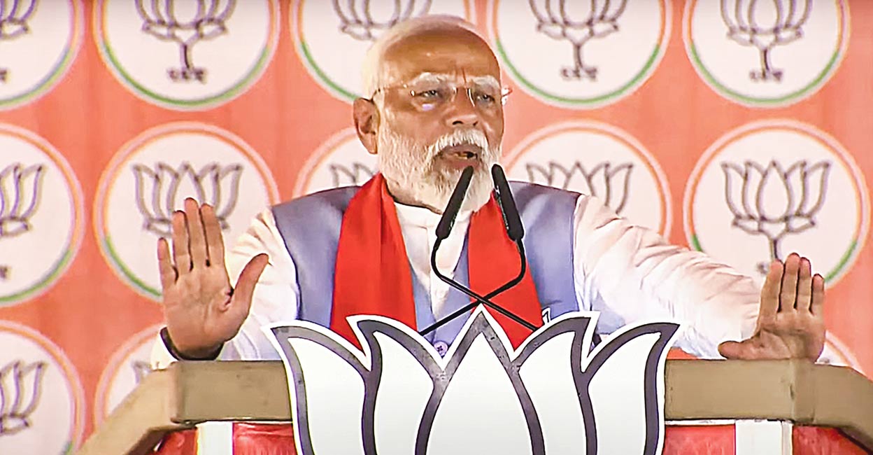 narendra-modi-polls-ls Prime Minister Narendra Modi addresses during a public meeting for Lok Sabha elections, in Barabanki, Uttar Pradesh, Friday, May 17, 2024. Photo: PTI.