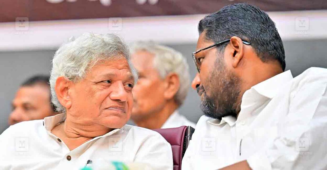 CPM General Secretary Sitaram Yechury and Forward Block leader G Devarajan. File photo: Manorama