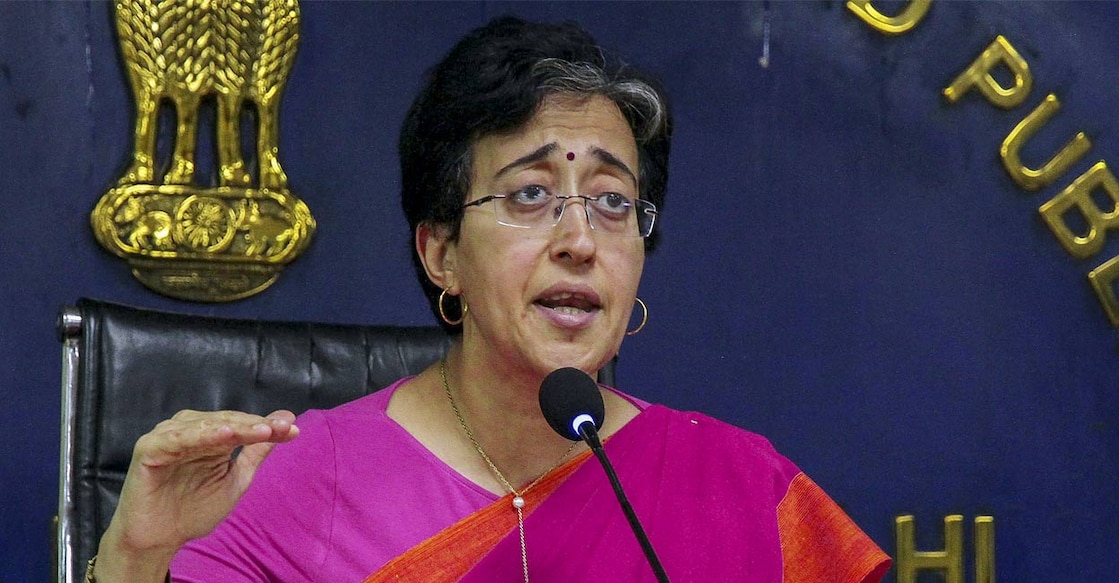 Delhi minister Atishi Singh addresses a press conference at Delhi Secretariat, Tuesday, May 28, 2024. Photo: PTI. 