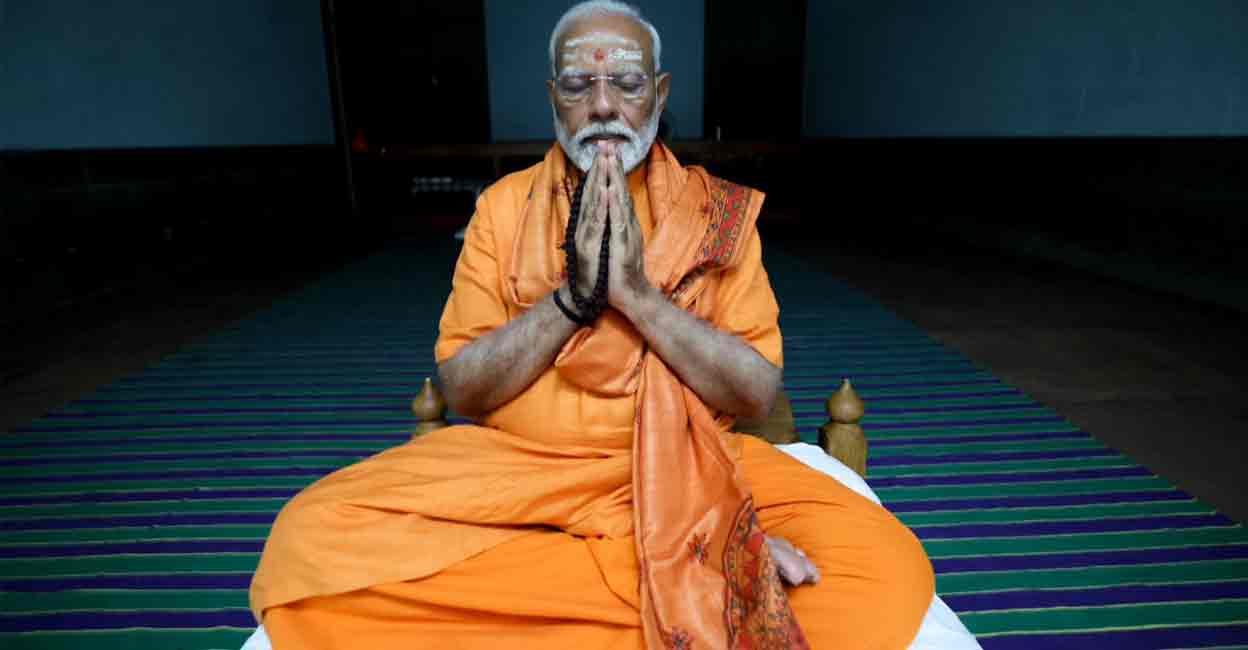 Prime Minister Narendra Modi at Vivekananda Rock Memorial in Kanyakumari. Photo: X