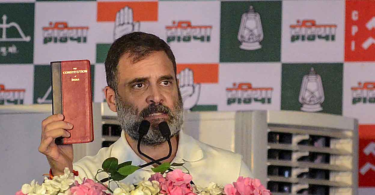 West Singhbhum: Congress leader Rahul Gandhi addresses a public meeting for Lok Sabha elections, in Chaibasa, West Singhbhum district of Jharkhand, Tuesday, May 7, 2024. (PTI Photo)(PTI05_07_2024_000305B)