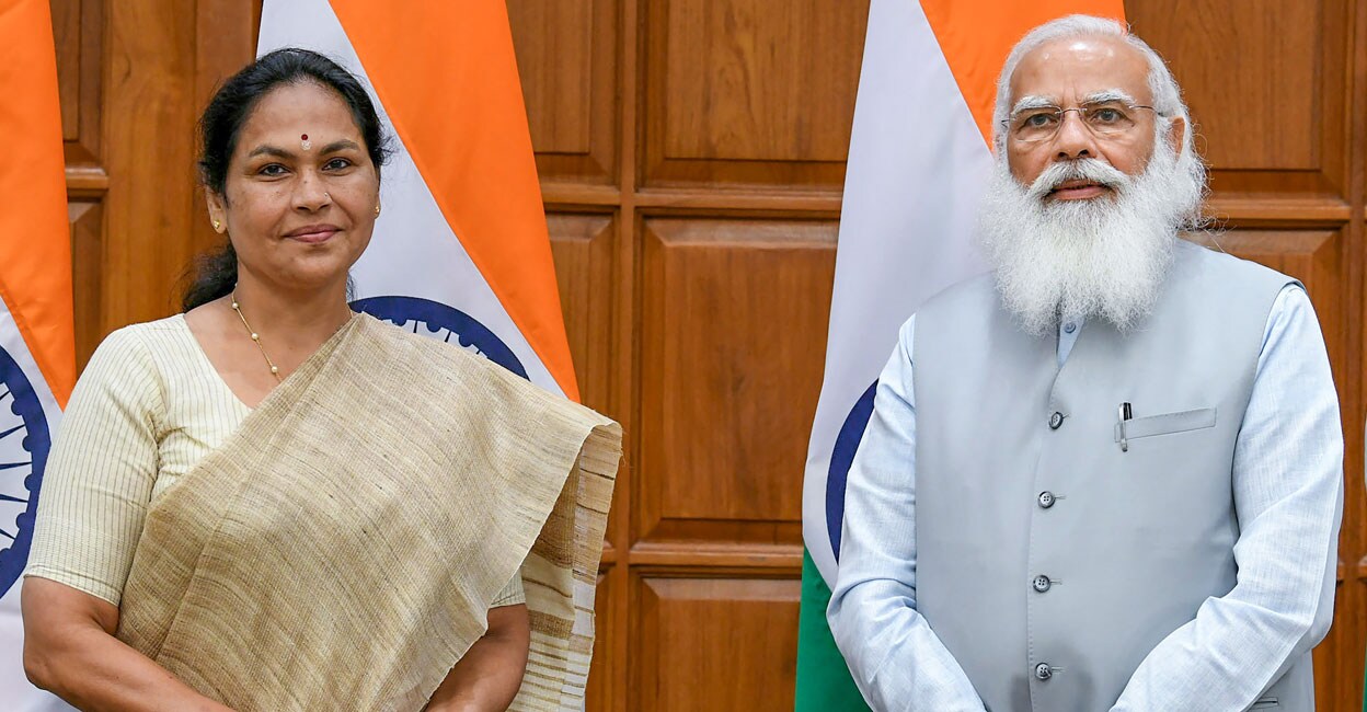 PTI07_07_2021_000233B A file photo of Shobha Karandlaje with Prime Minister Narendra Modi. Photo: PTI