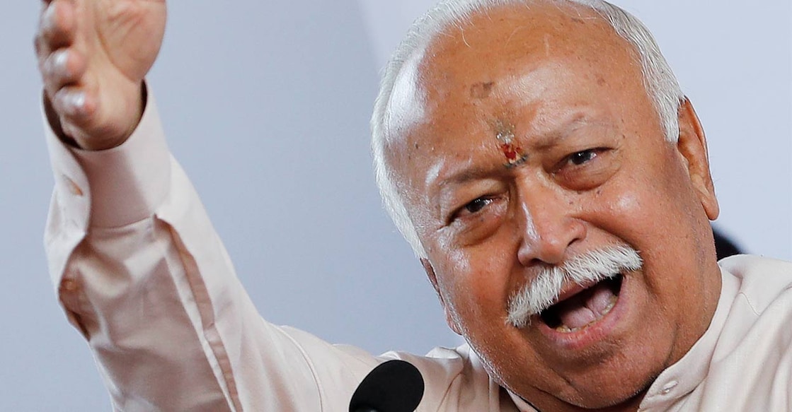 Mohan Bhagwat, chief of the Hindu nationalist organisation Rashtriya Swayamsevak Sangh (RSS), gestures as he addresses a news conference in New Delhi, India November 9, 2019. File Photo: Reuters. 