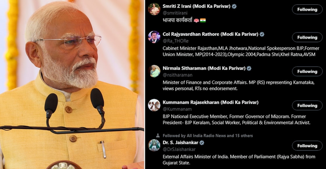 Even senior BJP leaders suffixed 'Modi Ka Parivar' to their social media handles. Photo: PTI/Screenshot