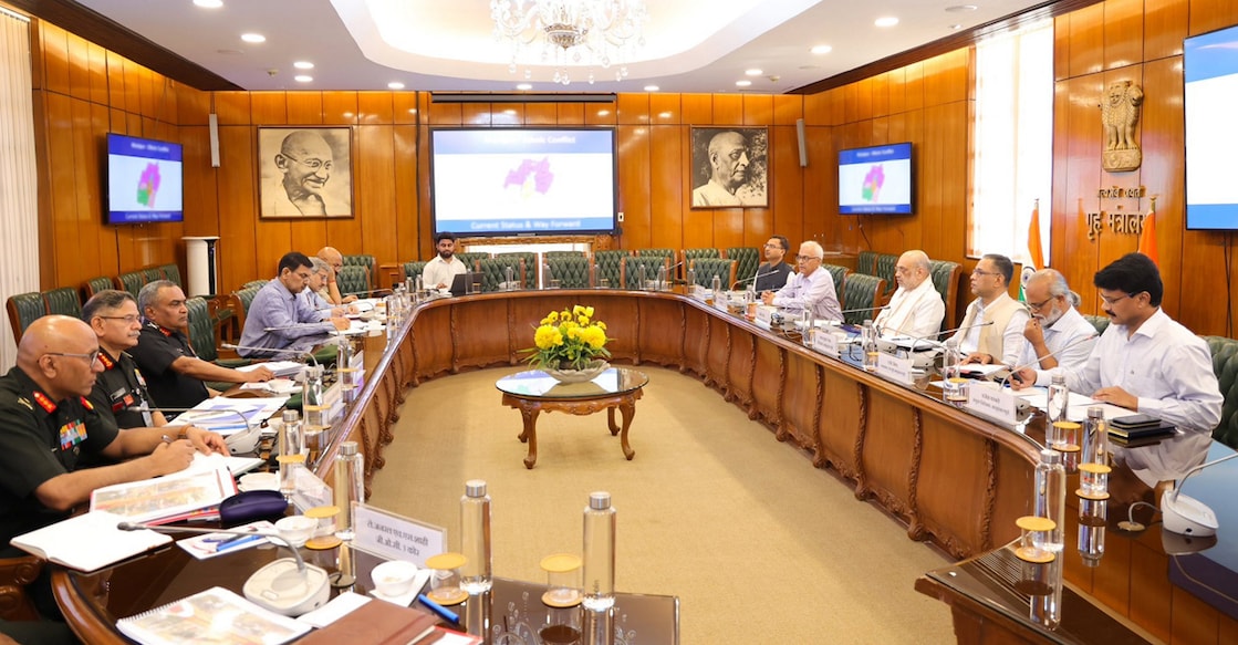 Union Home Minister and Minister of Cooperation Amit Shah chairs a high-level meeting to review the security situation of Manipur. Photo: PTI