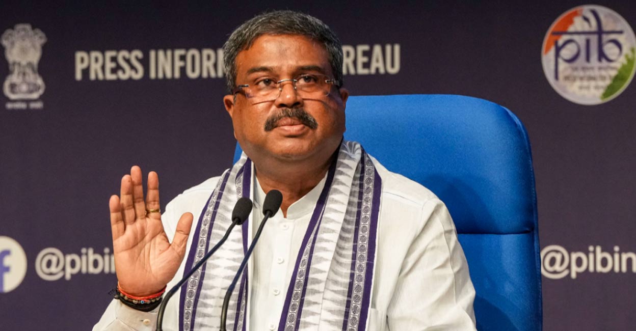 Union Education Minister Dharmendra Pradhan addresses a press conference regarding the alleged irregularities in NEET 2024 results and UGC-NET 2024 exam cancellation, in New Delhi, Thursday, June 20, 2024. Photo: PTI. 
