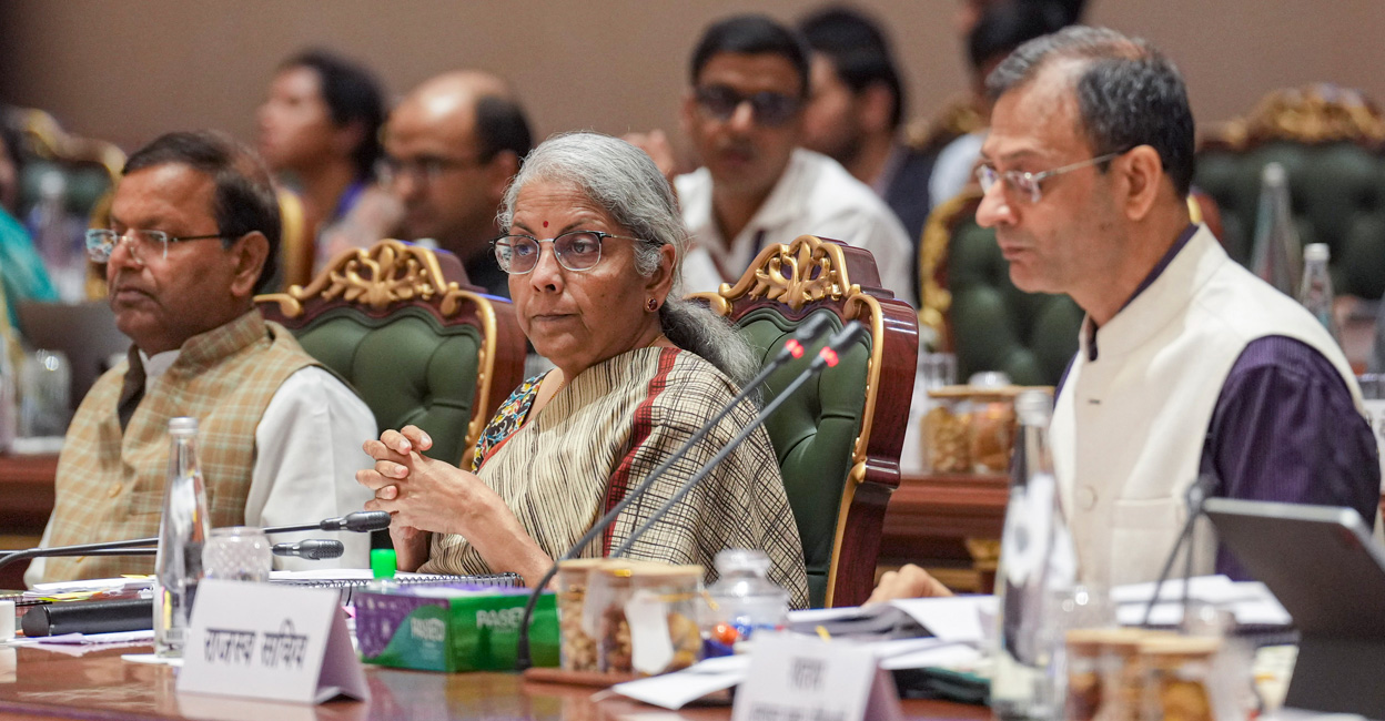 Union Finance Minister Nirmala Sitharaman chairs the 53rd GST Council meeting in New Delhi on Saturday. Photo: PTI